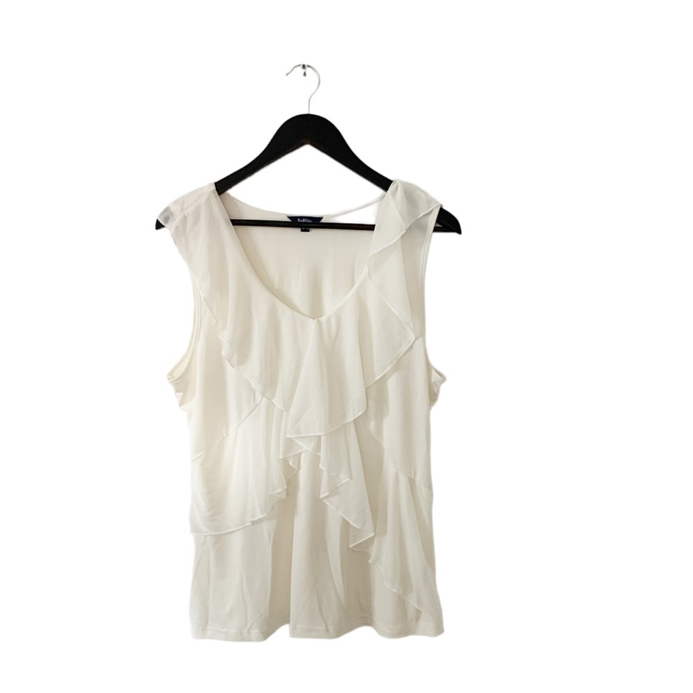 Reitmans White Ruffled Sleeveless Blouse